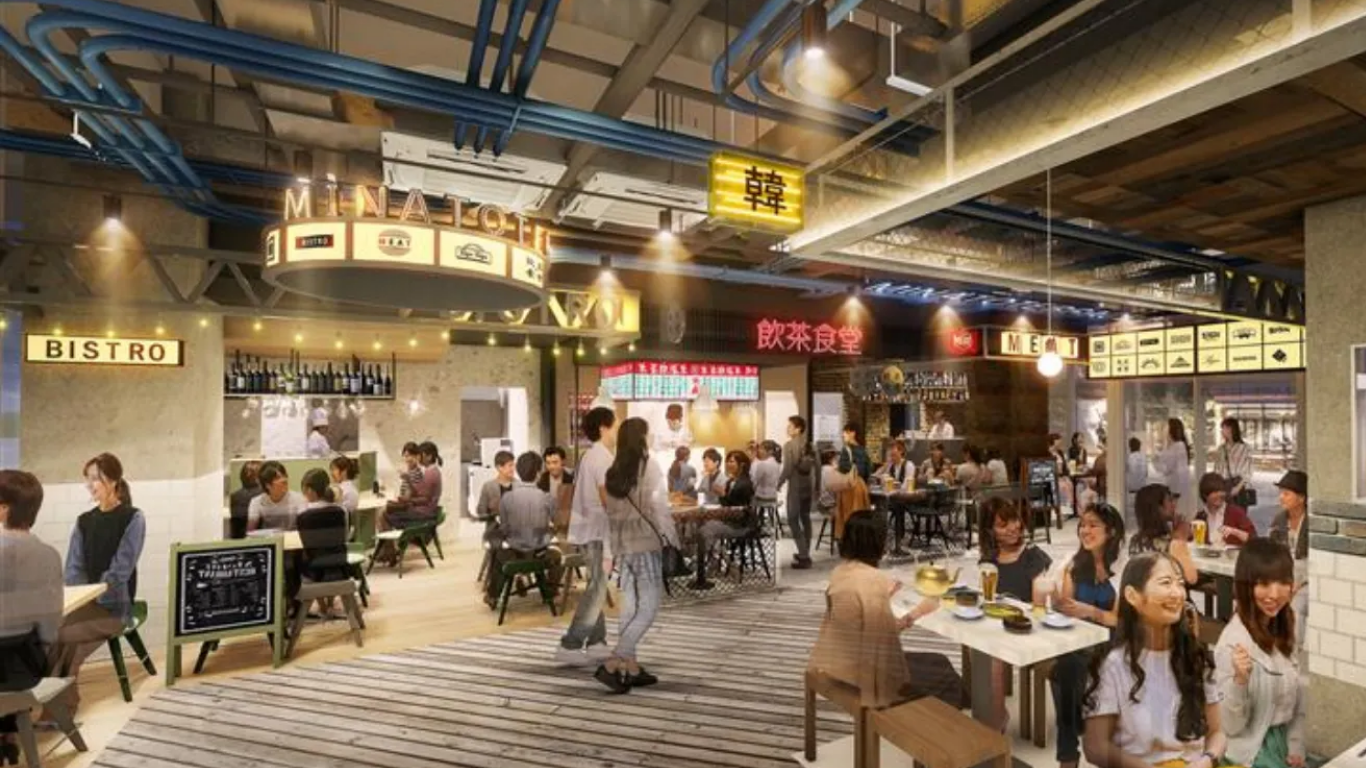 スタジアム横バル街——34区画の小型店舗が路地裏のように連なる